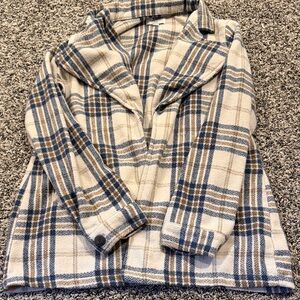 Plaid Coat with Blue and Cream Pattern